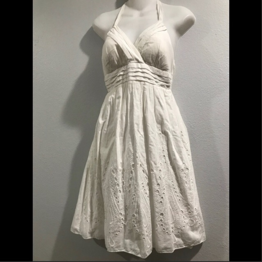 White Eyelet Halter Summer Dress - XS